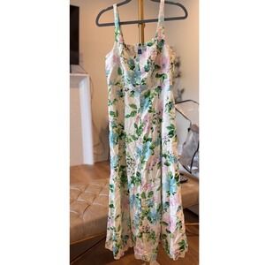 Old Navy Floral Maxi Dress Blue Purple Square Neck Smocked Back-‎ M Tall-Easter